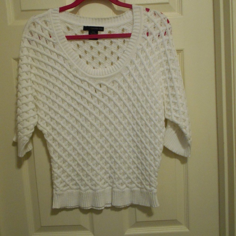 Calvin Klein Jeans White 100% Cotton Top 3/4 Sleeve Small CK